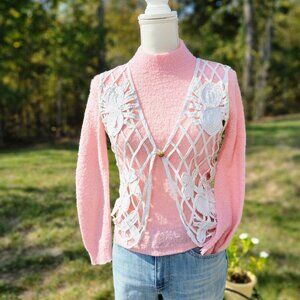 Authentic 90's boho festival lattice lace cotton vest cottagecore granny